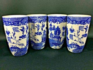 Four Vintage Rare Blue Willow Large/tall 5 - 1/4 " Tumblers Glassware
