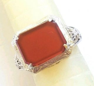 Stunning Art Deco 1920s 14k Wg Carnelian Filigree Ring Gatsby Era Cond