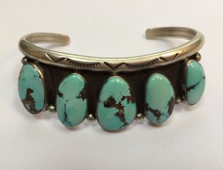 Vintage 1970s Southwest Style Turquoise & Silver Bracelet Unmarked