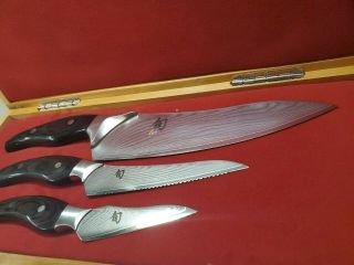 Rare Shun Ken Onion 3 Piece Knife Set DM0500 DM0513 DM0516 In Bamboo Box 2