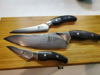 Rare Shun Ken Onion 3 Piece Knife Set DM0500 DM0513 DM0516 In Bamboo Box 7