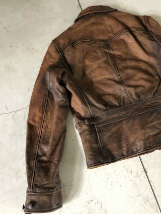 Polo Ralph Lauren Large Brown Leather Biker Jacket RRL Newsboy Tarnished VTG 10