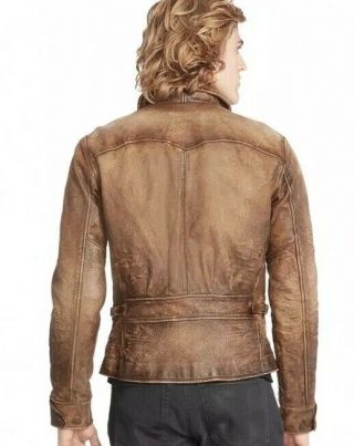 Polo Ralph Lauren Large Brown Leather Biker Jacket RRL Newsboy Tarnished VTG 2