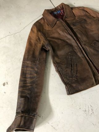 Polo Ralph Lauren Large Brown Leather Biker Jacket RRL Newsboy Tarnished VTG 4