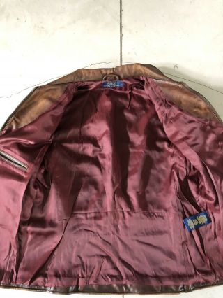 Polo Ralph Lauren Large Brown Leather Biker Jacket RRL Newsboy Tarnished VTG 7