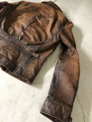 Polo Ralph Lauren Large Brown Leather Biker Jacket RRL Newsboy Tarnished VTG 9