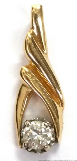 14k Yellow Gold 0.  38ct G - H Si1 Diamond Solitaire Vintage Ladies Drop Pendant