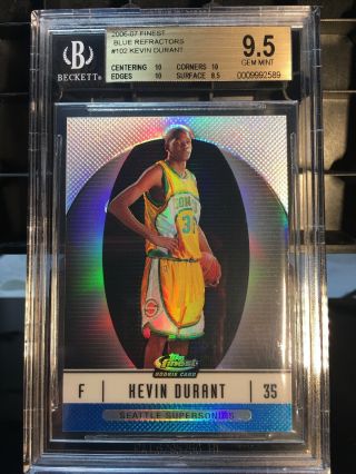2006 - 07 Topps Finest Blue Refractor Kevin Durant Bgs 9.  5 Gem Rc Xrc /299 Rare