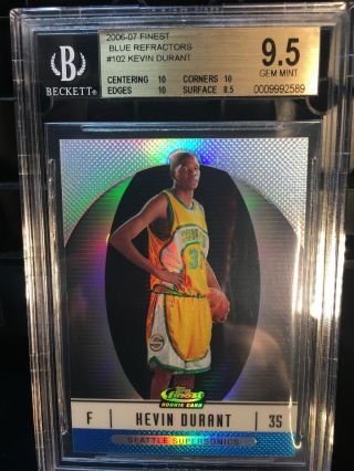 2006 - 07 Topps Finest Blue Refractor Kevin Durant BGS 9.  5 Gem RC XRC /299 RARE 3