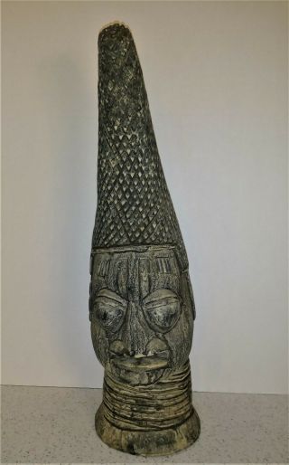 Vintage Wooden Sculpture Tribal Art African Head Bust Hand Carved Statue 18 "