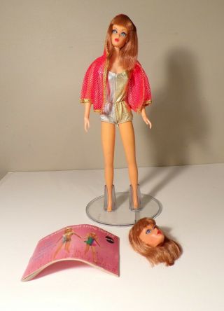 Vtge.  Dramatic Living Barbie Titian Hair W/extra Head/stand/book 1116 1970