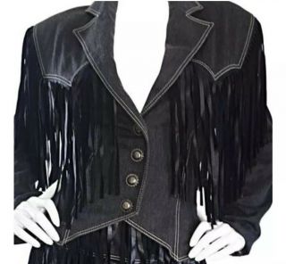 Patrick Kelly Paris Vintage Black Leather Fringe Jacket Size 44