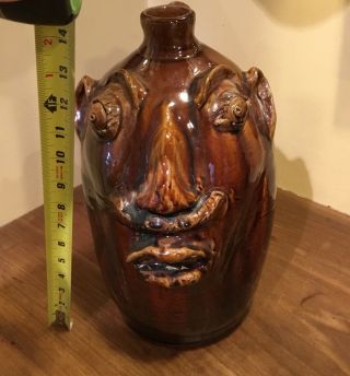 LOUIS BROWN FACE JUG BROWNS POTTERY ARDEN,  NC SIGNED DATED ‘89 14” TALL RARE 12