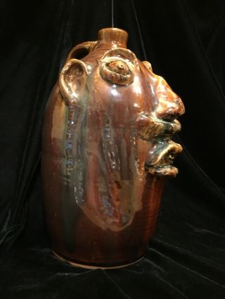 LOUIS BROWN FACE JUG BROWNS POTTERY ARDEN,  NC SIGNED DATED ‘89 14” TALL RARE 2