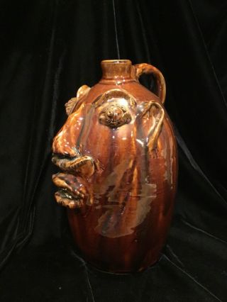 LOUIS BROWN FACE JUG BROWNS POTTERY ARDEN,  NC SIGNED DATED ‘89 14” TALL RARE 4