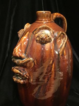 LOUIS BROWN FACE JUG BROWNS POTTERY ARDEN,  NC SIGNED DATED ‘89 14” TALL RARE 5