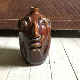 LOUIS BROWN FACE JUG BROWNS POTTERY ARDEN,  NC SIGNED DATED ‘89 14” TALL RARE 8