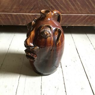 LOUIS BROWN FACE JUG BROWNS POTTERY ARDEN,  NC SIGNED DATED ‘89 14” TALL RARE 9
