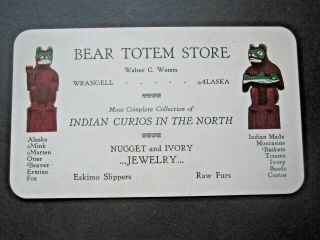 Vtg 1930 Wrangell Alaska Bear Totem Store Indian Curio Raw Furs Trade Ad Card