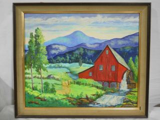 Vintage Signed Oil Painting " The Red Mill " Anna Lou Roberts