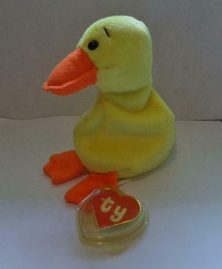 Vintage Ty Beanie Baby " Quackers " The Duck - Wingless - 1993 - 1st Gen - Perfect - Look