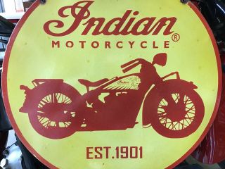 VINTAGE PORCELAIN 2 - SIDED INDIAN MOTORCYCLES DEALER SIGN Harley Chief Scout 11