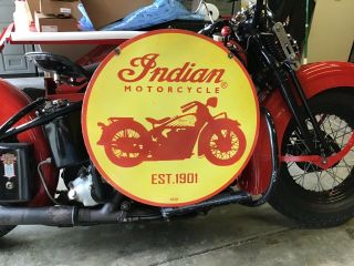 VINTAGE PORCELAIN 2 - SIDED INDIAN MOTORCYCLES DEALER SIGN Harley Chief Scout 12