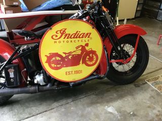 Vintage Porcelain 2 - Sided Indian Motorcycles Dealer Sign Harley Chief Scout