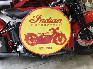 VINTAGE PORCELAIN 2 - SIDED INDIAN MOTORCYCLES DEALER SIGN Harley Chief Scout 8
