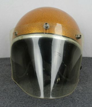 Vintage Arthur Fulmer Af - 20 Motorcycle Helmet Orange/gold Metal Flake Small