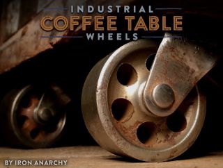 Vtg Factory Cart Caster Set,  Steel Cast Iron Metal Industrial Coffee Table Wheel
