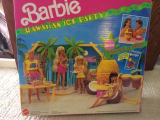 Vintage 1990s Barbie Hawaiian Ice Party Playset By Mattel Luau Bbq Set Euc Retro