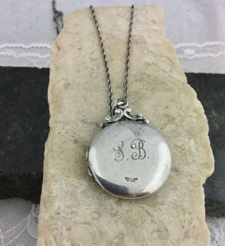 Antique Birks Etched Sterling Silver Round Photo Locket Necklace 18 in Chain 4