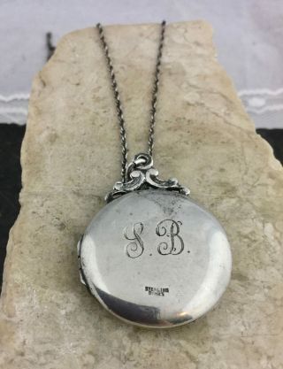 Antique Birks Etched Sterling Silver Round Photo Locket Necklace 18 in Chain 5