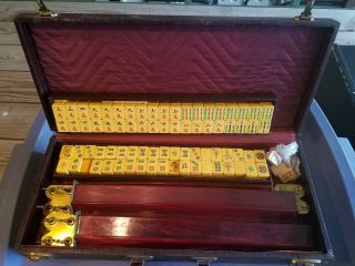 Vintage Mah Jong Set - Bakelite - Tiles - Trays - Leather Case W/ Key