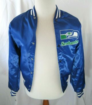 Vtg 80s 90s Swingster Seattle Seahawks Nylon Satin Bomber Jacket Blue S Small