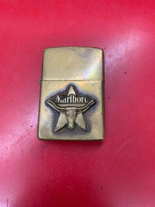 1979 Marlboro Longhorn Brass Zippo Lighter Star / Steer Rare Vintage