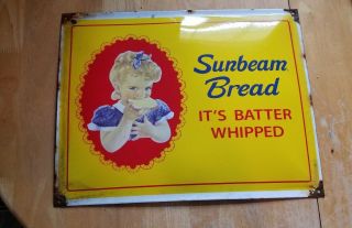 Vintage Old Sunbeam Bread Porcelain Sign Gas Station Oil Soda Bread Truck