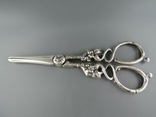 Vintage Solid Sterling Silver Grape Shears Or Scissors Classic Heavy