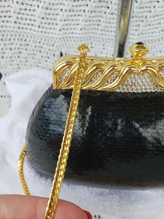 Vintage Judith Leiber Black Lizard Skin Swarovski Crystal Clutch Couture Bag 2