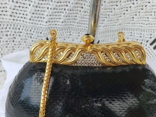 Vintage Judith Leiber Black Lizard Skin Swarovski Crystal Clutch Couture Bag 3
