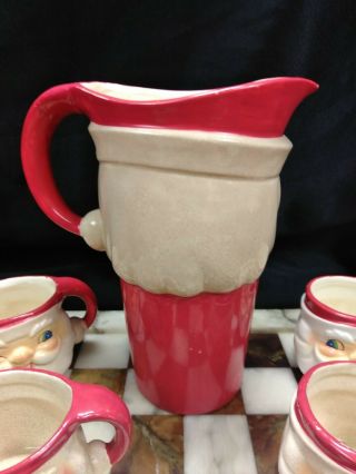 Rare Vtg.  1960 Holt Howard Christmas Winking Santa Claus Ceramic Pitcher & Cups 3