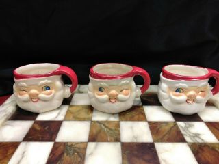 Rare Vtg.  1960 Holt Howard Christmas Winking Santa Claus Ceramic Pitcher & Cups 4