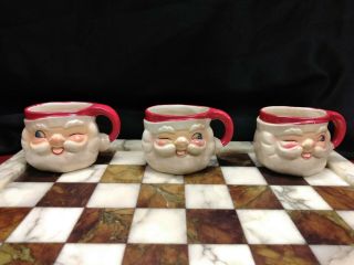 Rare Vtg.  1960 Holt Howard Christmas Winking Santa Claus Ceramic Pitcher & Cups 6