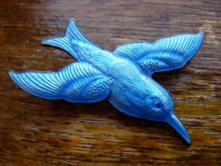 Stunning Fine Vintage Art Deco Sterling Silver And Blue Enamel Bird Brooch