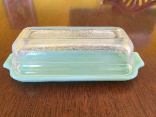 Vintage Fire King Jadite Butter Dish W/ Glass Top 1940 