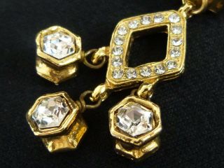 r5834 Auth Chanel Vintage Gold Plated Rhinestone CC Logo Clip On Dangle Earring 4