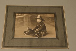 Vintage Child And Firetruck Photo,  Fireman,  Toy,  Circa 1910 - 1920?