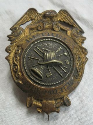 Bethel Fire Police Badge Obsolete Ct Hand Engraved Old Vtg Antique