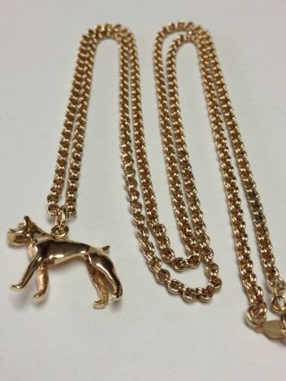 Vintage 3 - D Full Body 14k Gold Boxer Dog Pendant Necklace,  14k Chain 25.  5 Inches